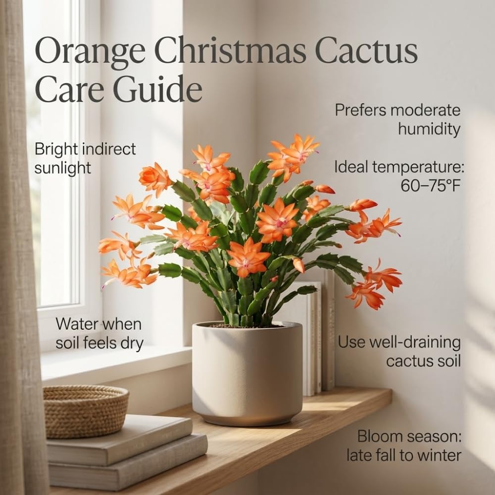 2 Orange Christmas Cactus Live Plant, 5-6 Inch Tall, Easy to Care Indoor Winter Houseplant for Office Desk and Patio Decor, Vigorous Live Holiday Plant