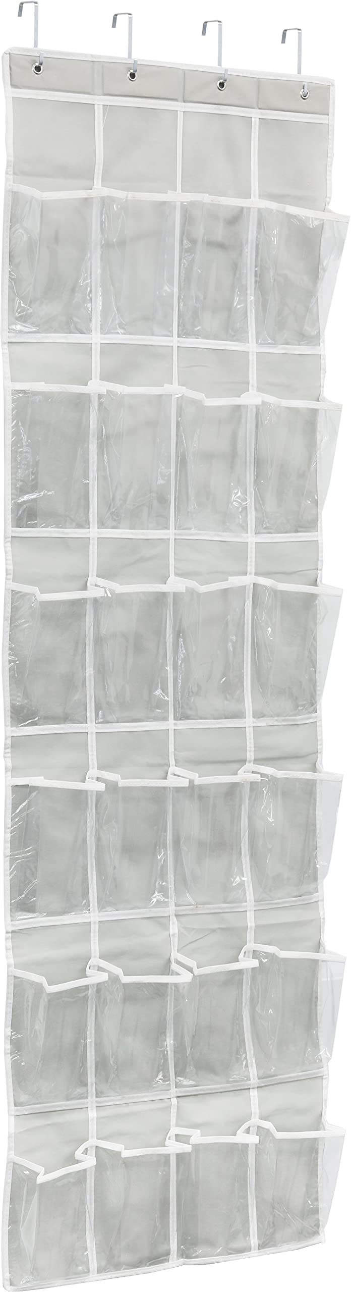 Simple Houseware 24 Pockets - Crystal Clear Over The Door Hanging Shoe Organizer, Gray (64'' x 19'')