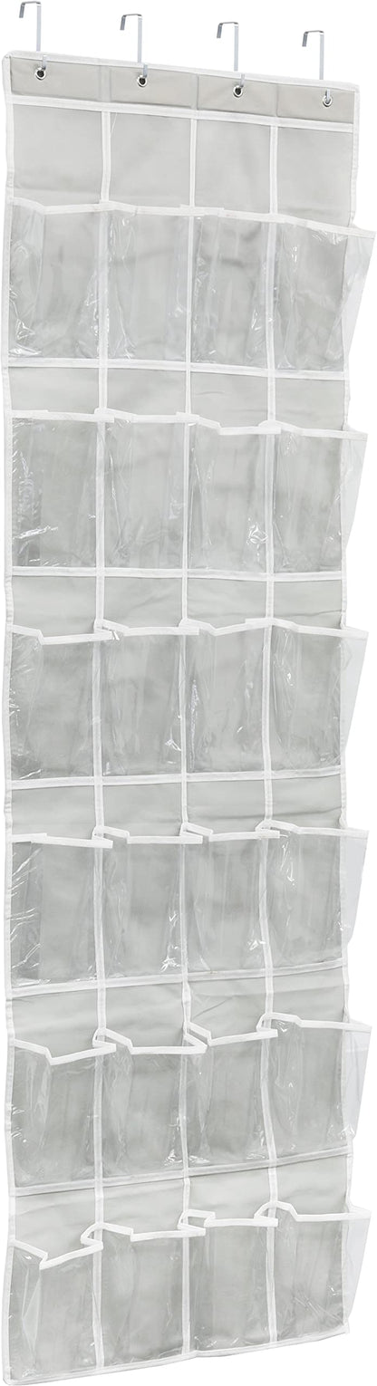 Simple Houseware 24 Pockets - Crystal Clear Over The Door Hanging Shoe Organizer, Gray (64'' x 19'')