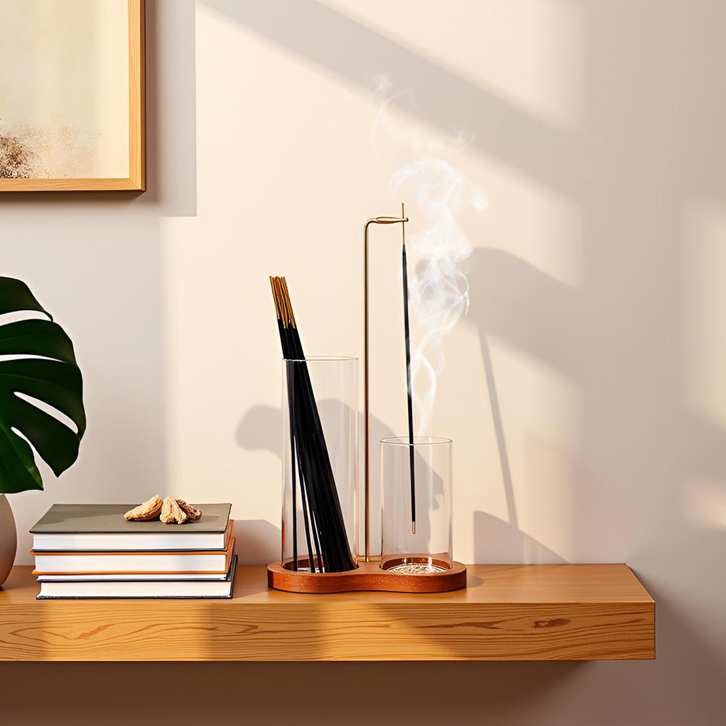 2 in 1 Incense Holder, Glass Incense Holder for Sticks, Anti-Ash Incense Burner with Removable Ash Catcher and Incense Storage for Yoga Meditation Spa Home Decor (Size A)