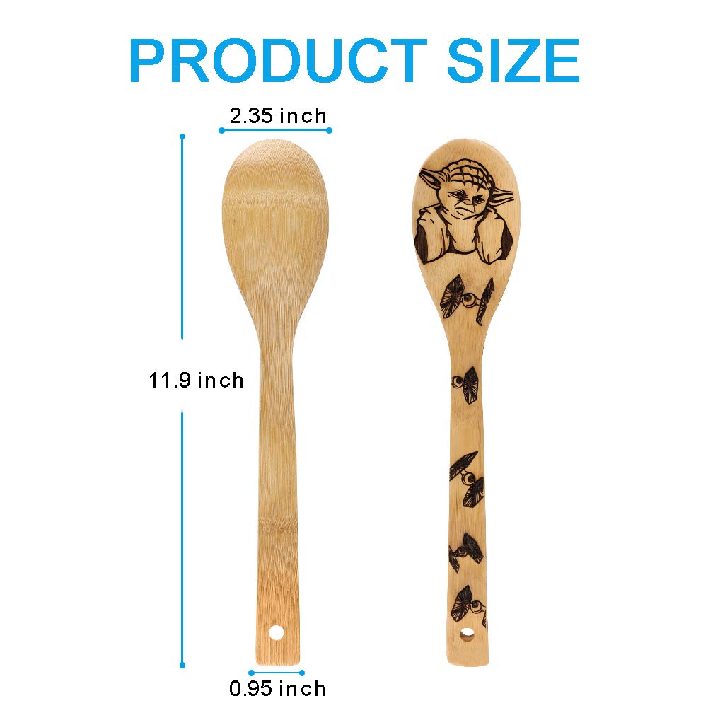 Star War Burned Wooden Spoons Utensil Set Gift Idea Cooking Serving Utensils Natural Bamboo Kitchen House Warming Presents Slotted Spoon 5 Piece