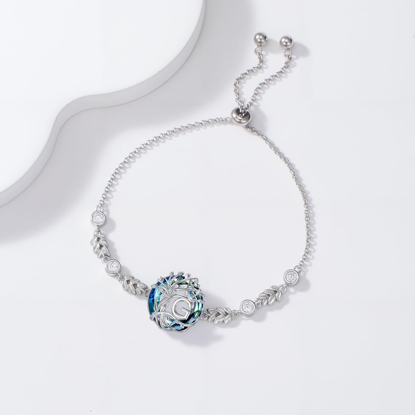 TOUPOP Tree of Life Initial Bracelet Sterling Silver Initials G Letter Link Bracelets Blue Circle Crystal Family Tree Birthday Mothers Day Jewelry Gifts for Women Mom Wife