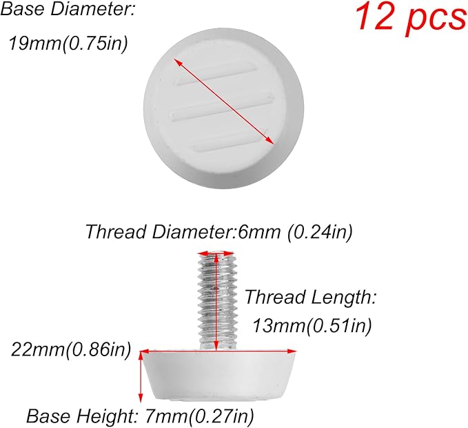 Antrader 12 Pcs M6×15mm Furniture Lvelers, M6 Thread Adjustable Levelers Screw