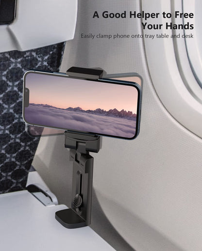 MiiKARE Airplane Travel Essentials Phone Holder, Universal Handsfree Phone Mount for Flying with 360 Degree Rotation, Accessory for Airplane, Travel Must Haves Phone Stand for Desk-Black&Purple