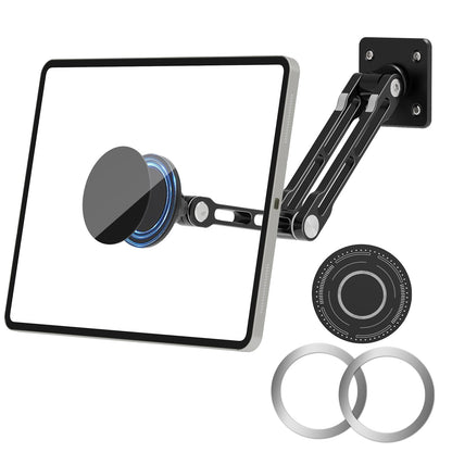 JUBOR Magnetic Tablet Wall Mount, 360° Rotating Alloy Steel Stand with MagSafe & Metal Ring, Foldable Arm for 4.7-13" iPad/Phone/Tablet, Home Gym Kitchen Office