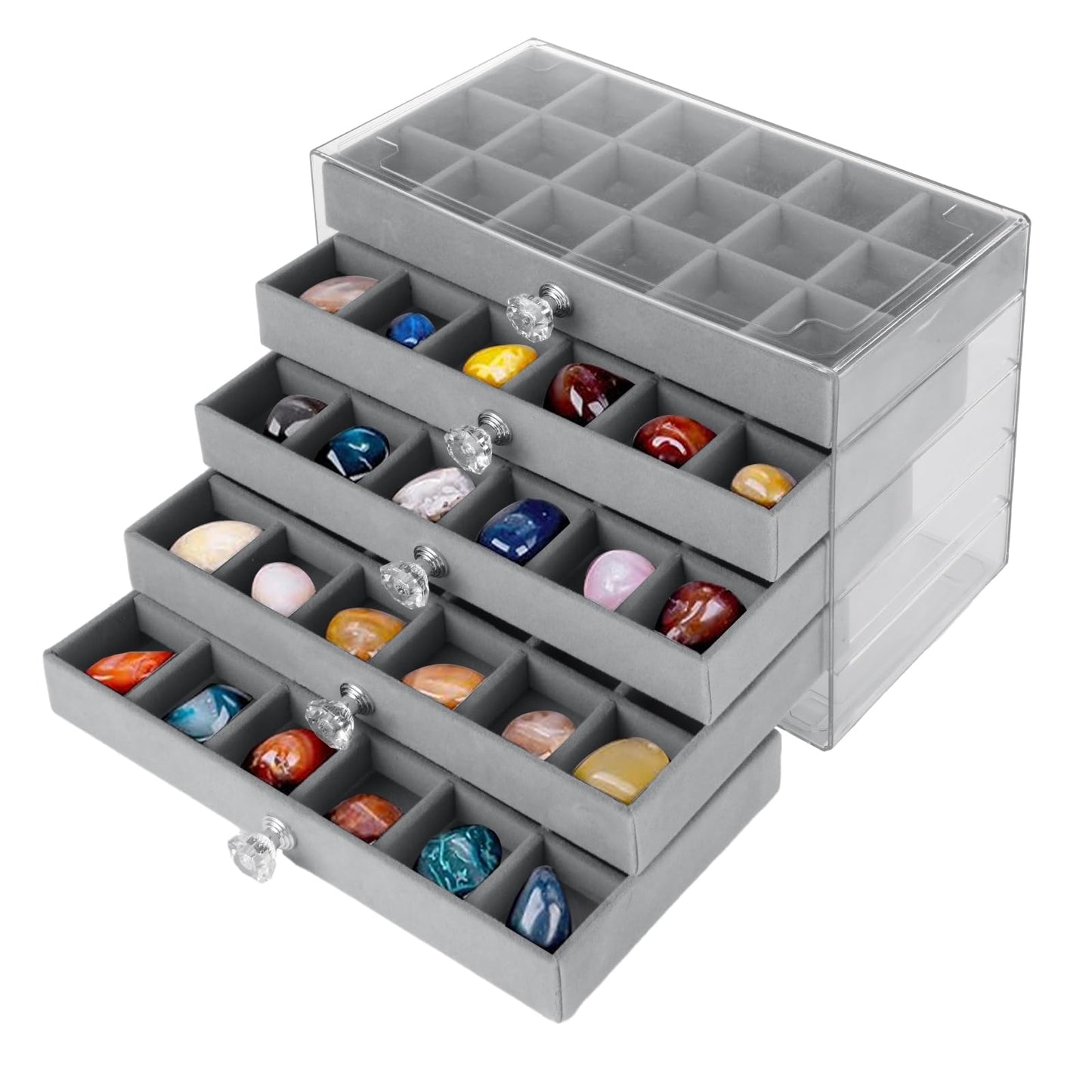 LDHHYH 90 Grid Rock Display Case, Rock Collection Box for Kids, Rock Collection Crystal Fossil Display Case, Acrylic Clear Display Organizer for Gemstone Fossil Crystal Stone Collectibles