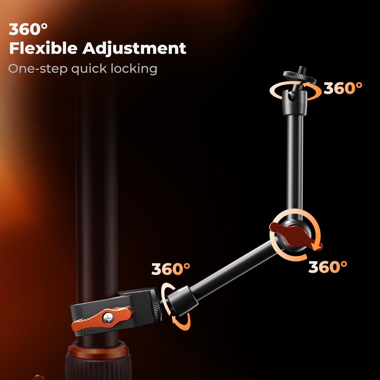 K&F CONCEPT 9.8" Magic Arm Clamp Kit with 1/4" & 3/8" Thread Screw 360° Ball Heads Articulating Magic Arm Camera Mount for Monitor, Flash, LED Light, Microphone, Camera Cage, Action Camera
