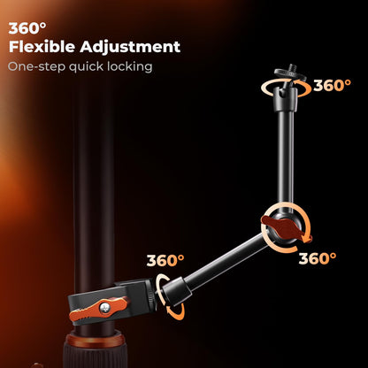 K&F CONCEPT 9.8" Magic Arm Clamp Kit with 1/4" & 3/8" Thread Screw 360° Ball Heads Articulating Magic Arm Camera Mount for Monitor, Flash, LED Light, Microphone, Camera Cage, Action Camera