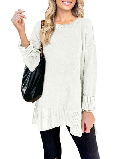 MEROKEETY Women's 2025 Fall Winter Oversized Pullover Sweater Casual Loose Crew Neck Long Sleeve Side Split Jumper Tops