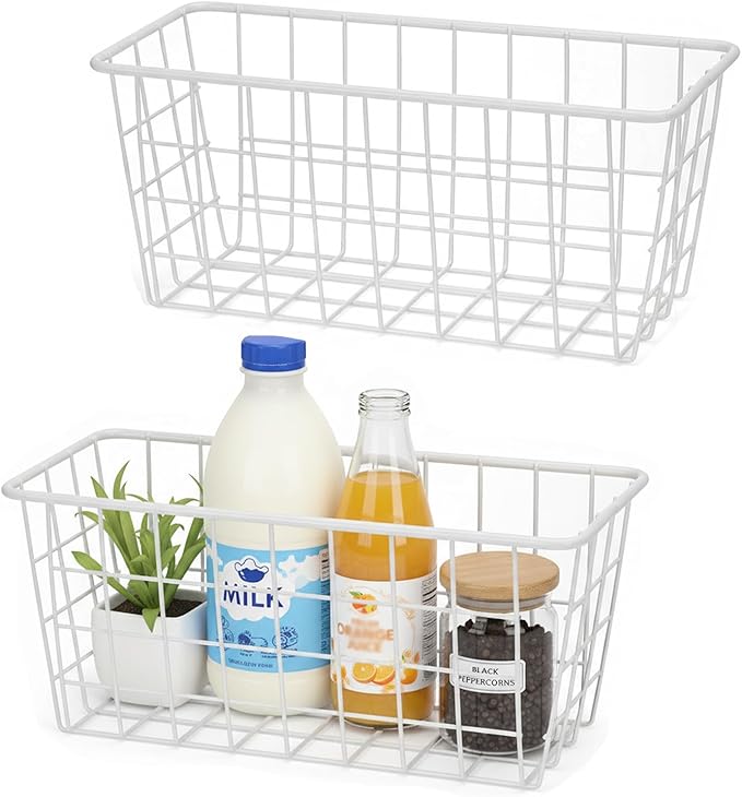 2 Set LeleCAT Hanging Wall Basket Organizer Over the Cabinet Door Adhesive Wire