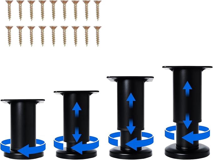 4 Pcs Adjustable Height Furniture Support Legs 3.15-4.72 inch, Metal Heavy Duty