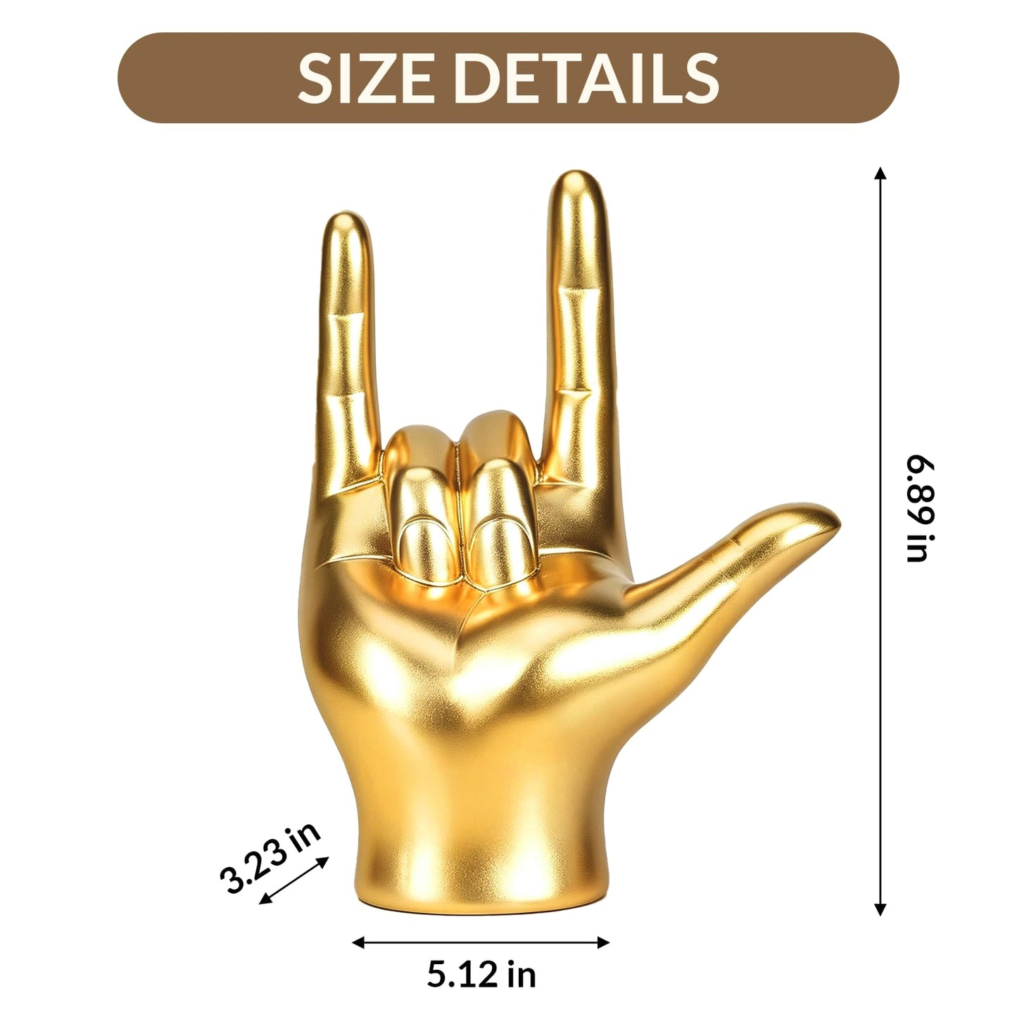 Gold I Love You Hand Sign Gesture Statue Rock and Roll Culture Hands Decor