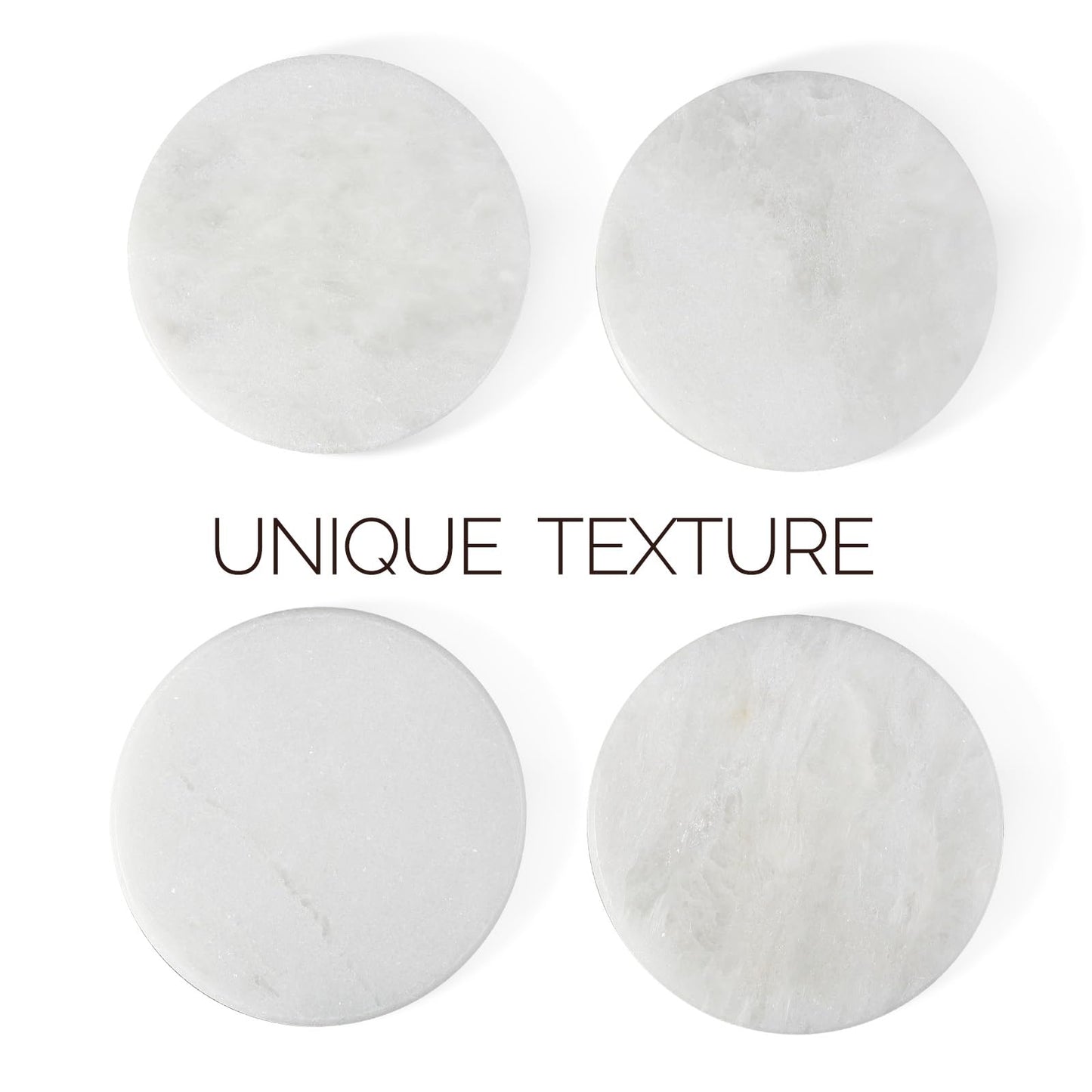 Koville Marble Coaster Set of 4, Round White Coasters, 4" Cup Coasters for Drinks, Heat Resistant Coaster for Coffee Table Home Office Bar Decor(Namib Fantasy)