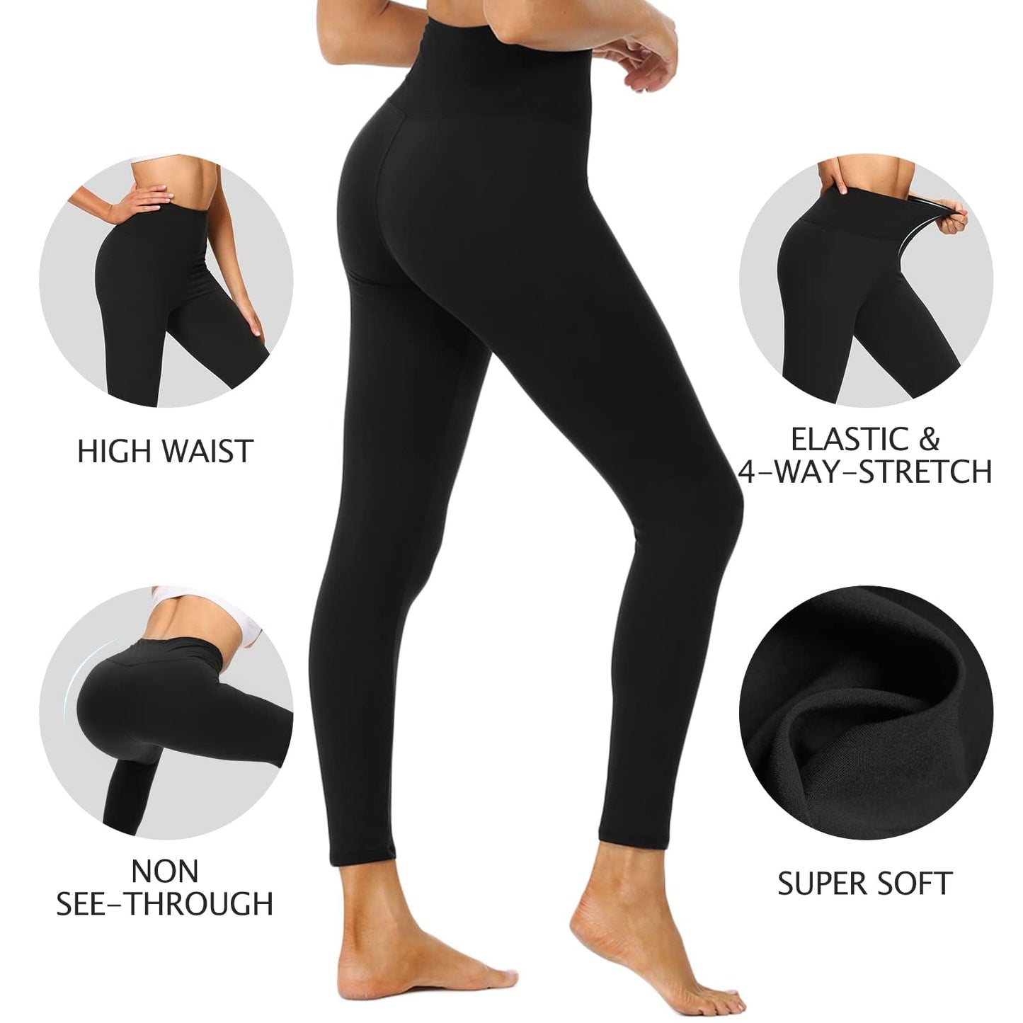 DDOBB 3 Pack Leggings for Women High Waisted Black Leggings Tummy Control Stretchy Pants Trousers for Gym Fitness Yoga Running Regular&Plus Size(B-Black*3)