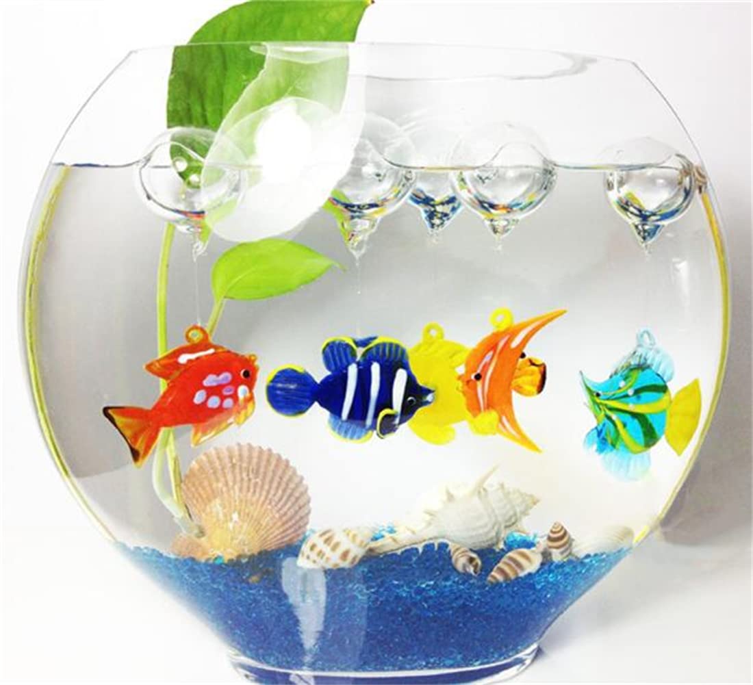 ZHU IN SY Color Bubble Fish Miniature Hand Blown Tropical Fish Figurine Art Glass Sea Animals,Set of 6 for Small and Medium Fish Tanks (A)