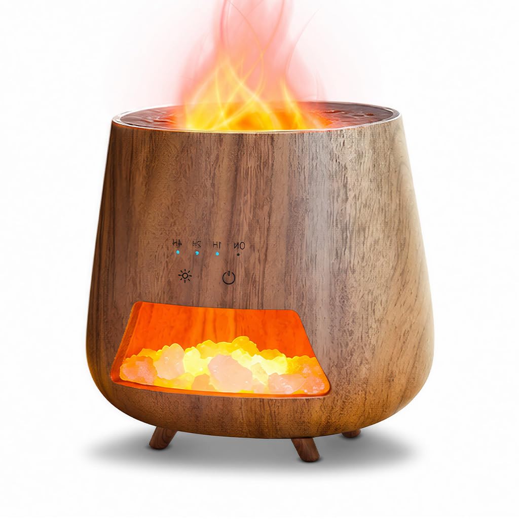 Aromatherapy Diffuser for Home - 200ml Essential Oil Diffuser with Himalayan Pink Salt Rock, Cool Mist Humidifier, Auto Shut-Off, and 9 Colors LED Night Light for Bedroom