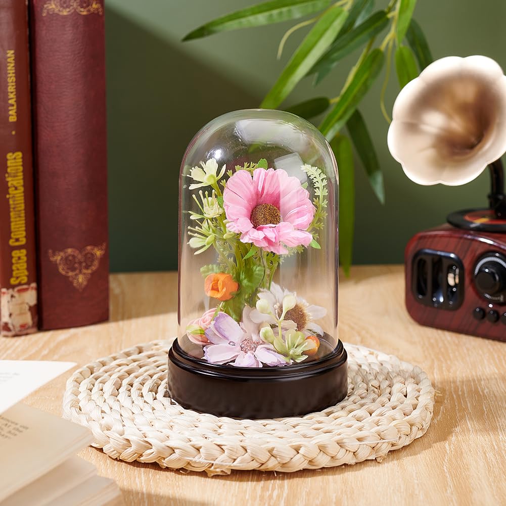 AHANDMAKER Acrylic Display Dome Case Cloche Globe, 9.3 x 13.5cm Black Base Crystal Dome Bell Jar Display Case for Figures Flowers Plants Bouquets Photos Tabletop Wedding Decorations