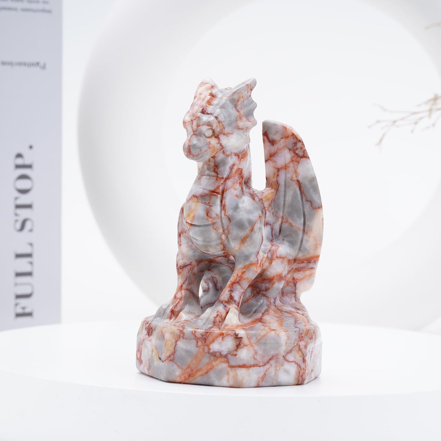 Bmuafry Natural Dragon Crystal Sculptures and Statues Hand Carved Reiki Healing Stone Statue Healing Home Office Art Room Decoration Collectible Ornaments (Red Grid, Flying Dragon)