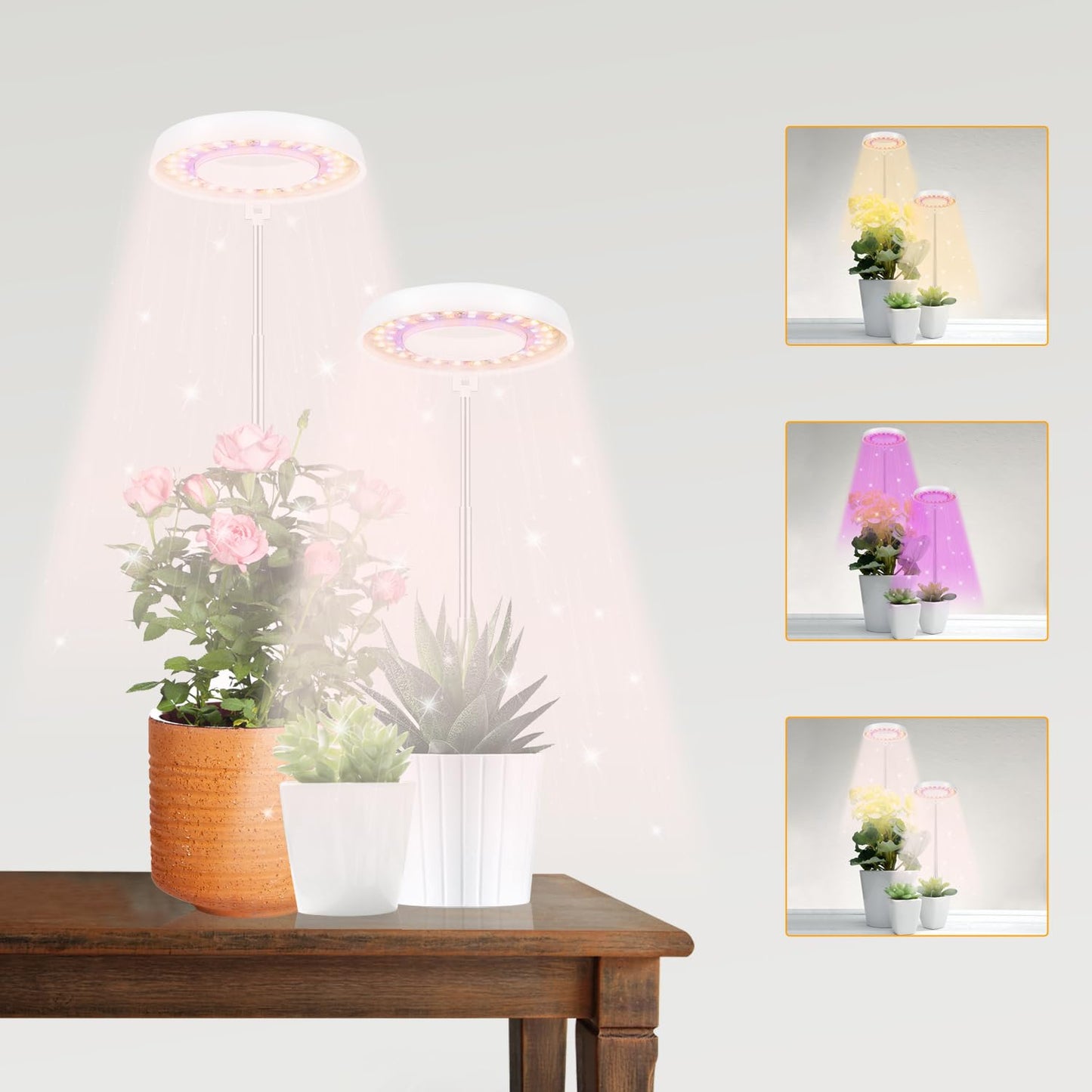 GooingTop LED Grow Light, Halo Plant Growing Lamp for Indoor Plants Growth, White Full Spectrum Low Light for Small Plants,Upgrade Timer 4/8/12/18 Hrs & Variable Spectrum,2 Pack