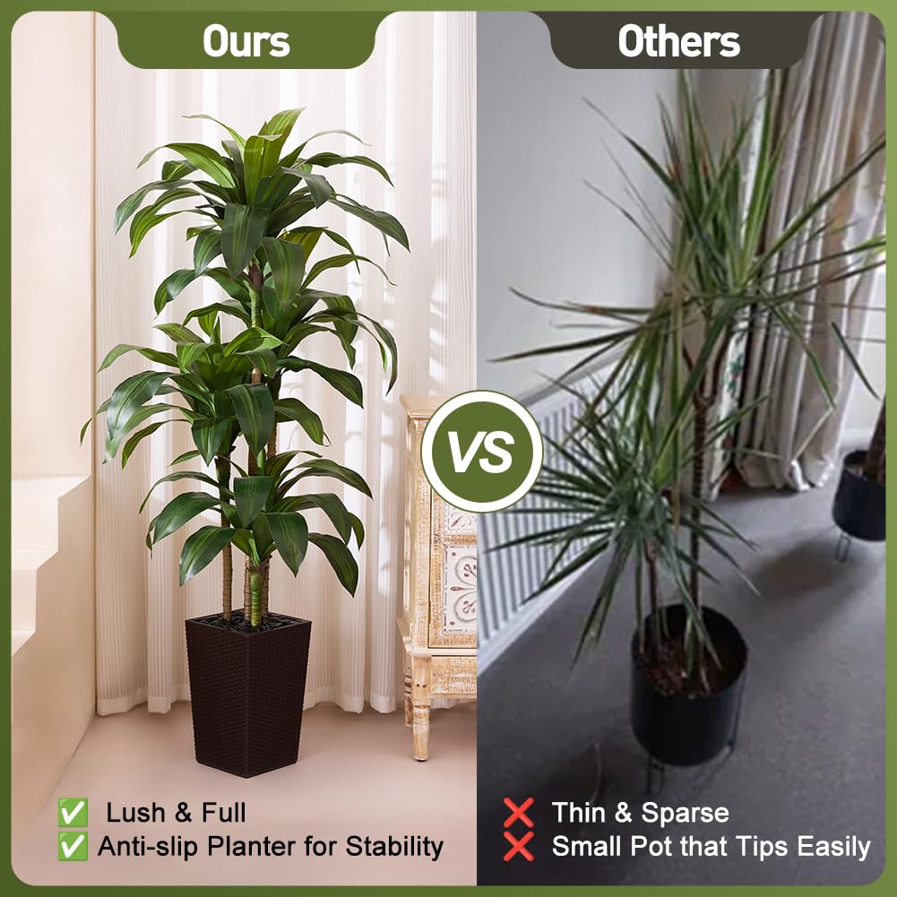 VeriNatural Artificial Dracaena Tree 6FT - Fake Tree with Brown Taper Planter & Pebbles - UV Resistant Faux Yucca Tropical Plant - Artificial Trees for Home Office Living Room Decor Indoor Outdoor
