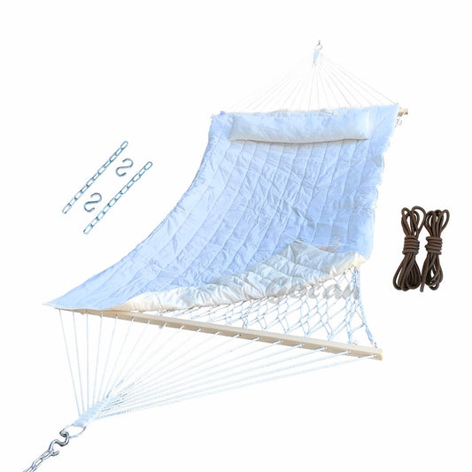 GOCAN Mesh Hammock,Cotton Rope hammocks with Pad Chains Hooks Tree Straps fit Stands from 9' to 15' for Outside Indoor Patio Yard