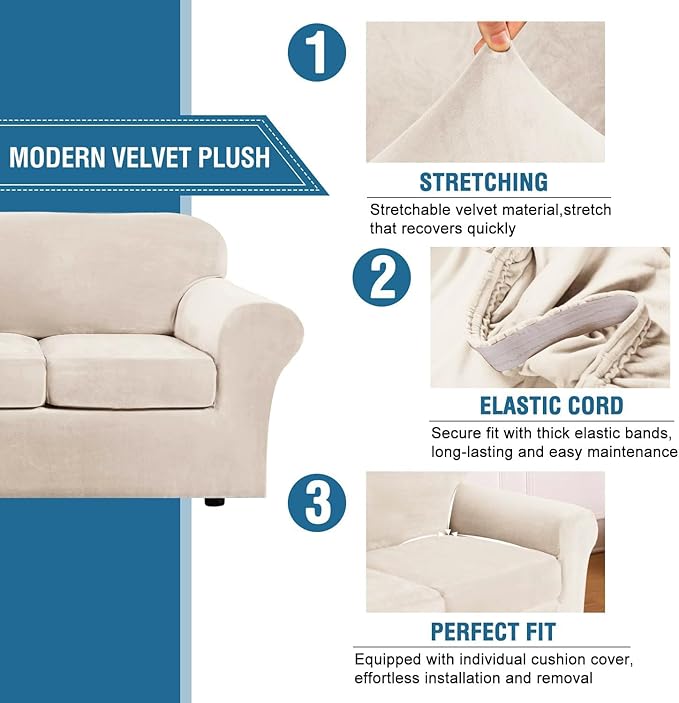 H.VERSAILTEX 3 Piece Stretch Sofa Covers Couch Covers