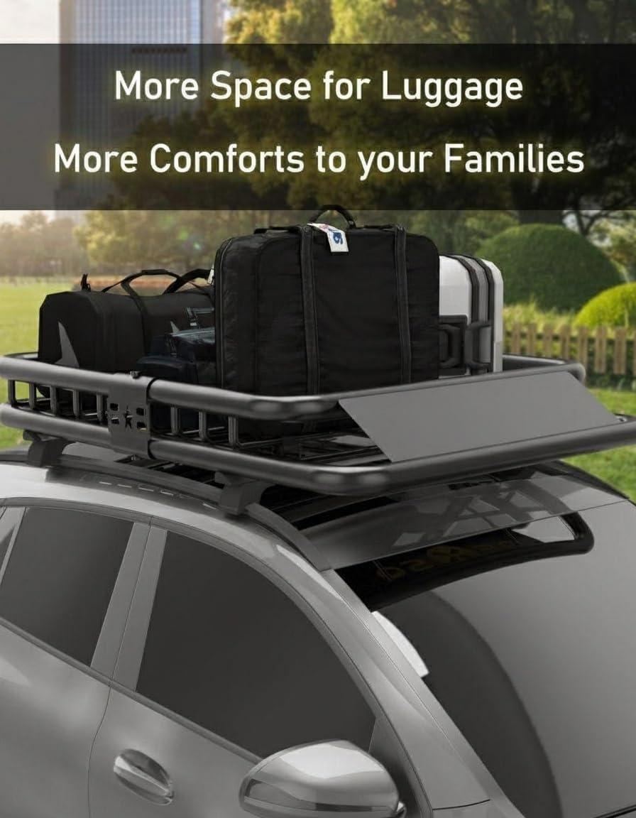 64 in x 39 in x 6 in Universal Roof Rack Basket, 200 LBS Black Electrophoretic Steel, Heavy Duty Rooftop Cargo Carrier for Kayak, Luggage, SUVs, Trucks