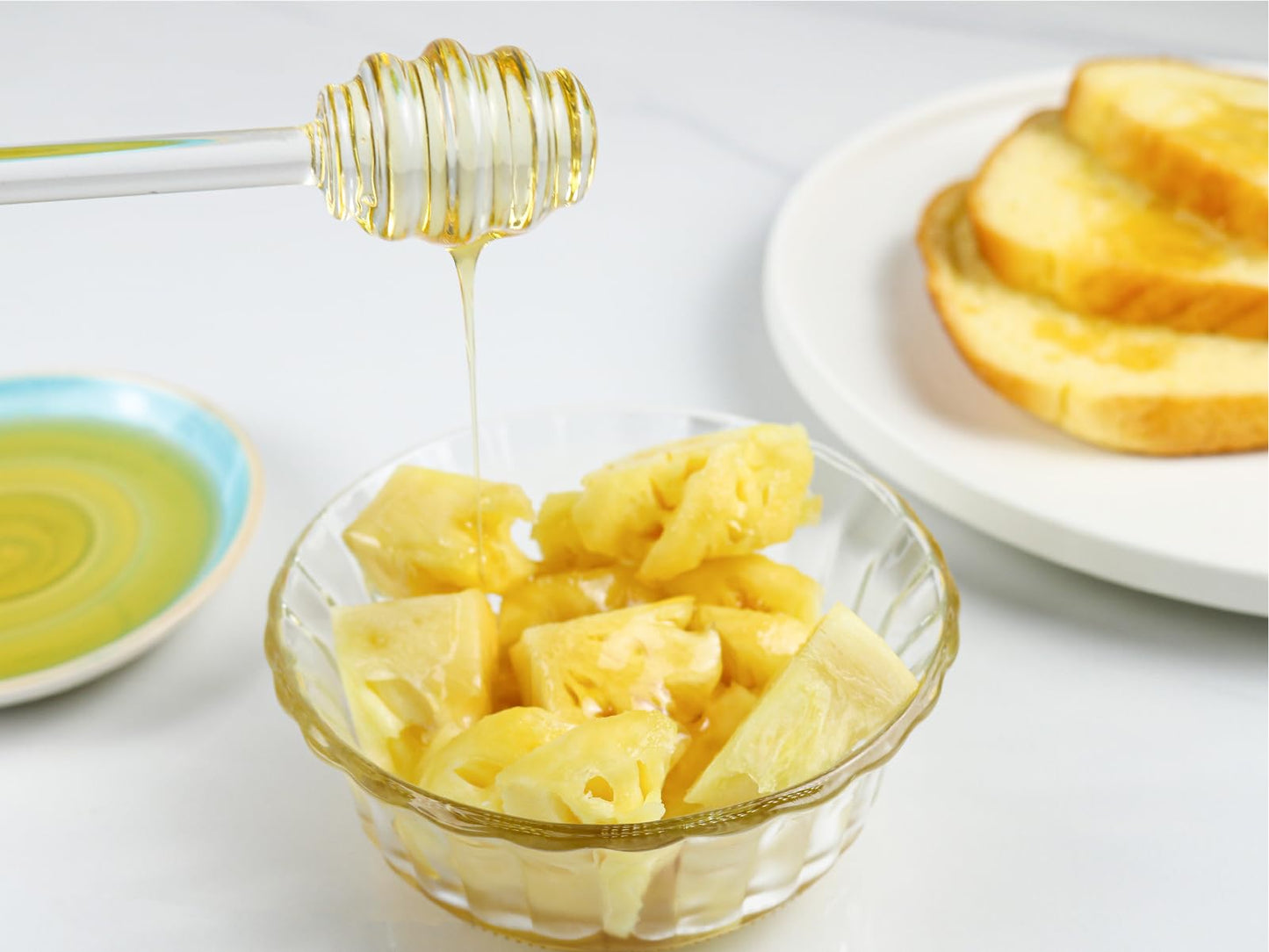 1 Pack Glass Honey Dipper, 6 Inches Clear Drizzler for Honeypot, Honeycomb Spoon Mixing Stirrer + 3 Sizes of Glass Prep Bowl Sets, Small Pinch Bowls for Salt, Spices, 1.5oz/2.5oz/3.5oz, Set of 12