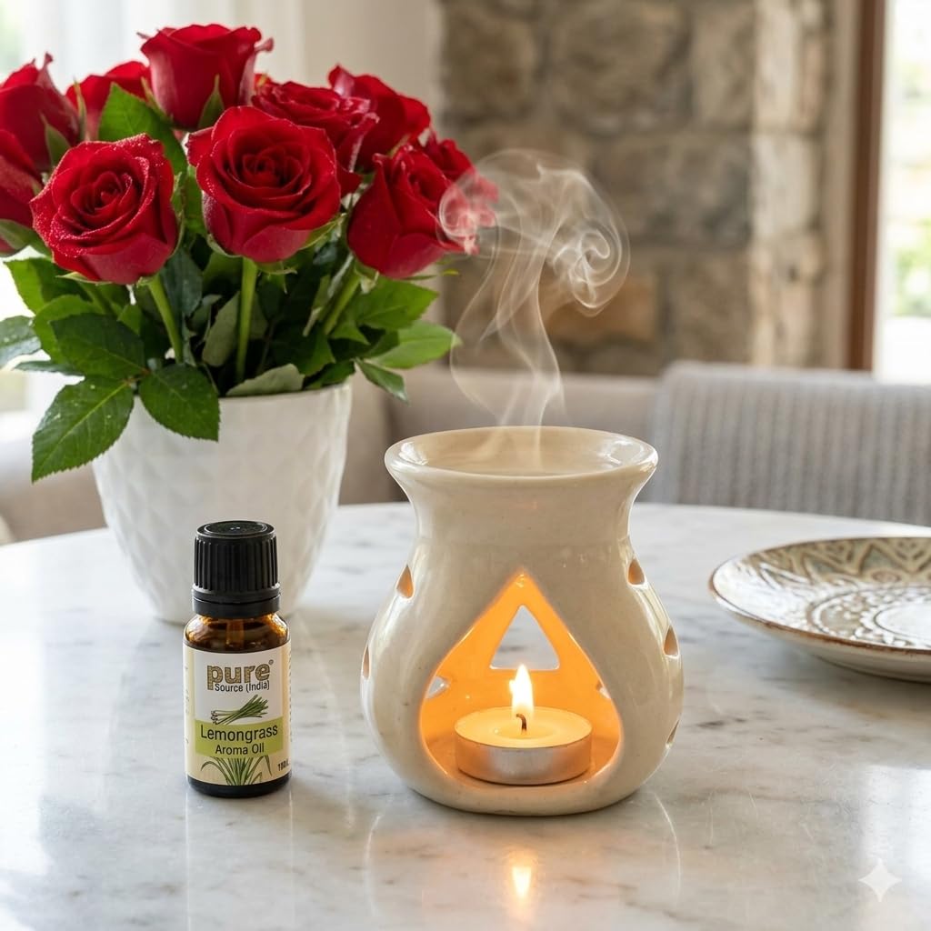 Ceramic Essential Oil Burner and Wax Melt Warmer, Aromatherapy Aroma Diffuser, Candle Tealight Holder Home Bedroom Decor Christmas Housewarming Gift 9x8x7 cm