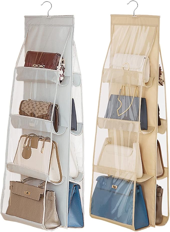 AARAINBOW 2 Pack Hanging Handbag Purse Organizer, 8 Pockets, Wardrobe Closet