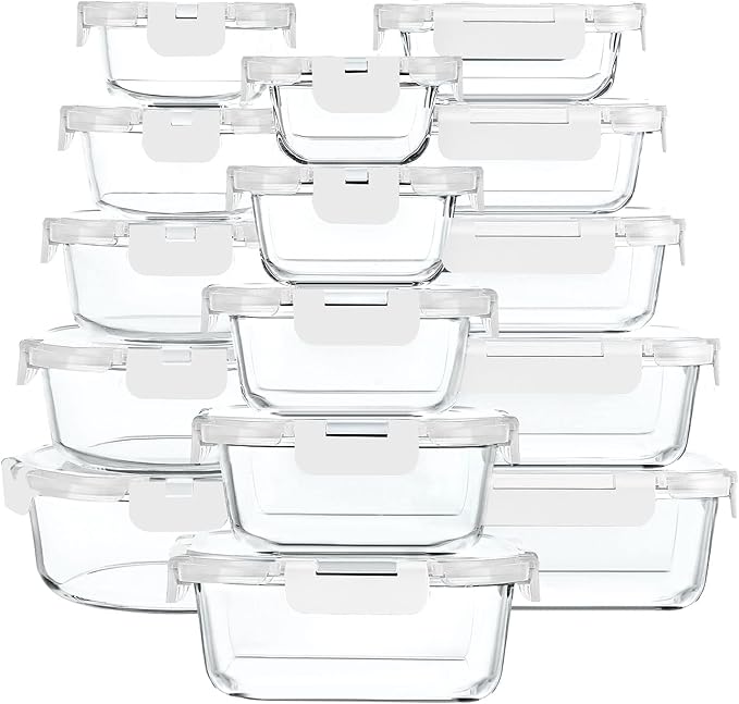 30 Pieces Glass Food Storage Containers