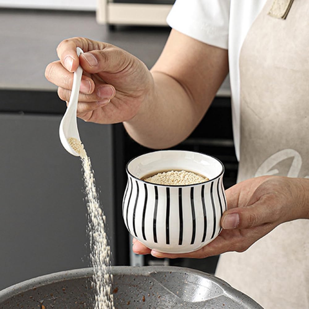 Ceramic Spice Jars Porcelain Condiment Jars Set with Spoon and Lid Condiment Pots for Salt, Sugar, Pepper Seasonings Set of 3 (Black Wall Mounted Rack)