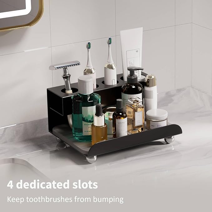 Quick Dry Electric Toothbrush Holder 4 Slots Metal Bathroom Counter Organizer