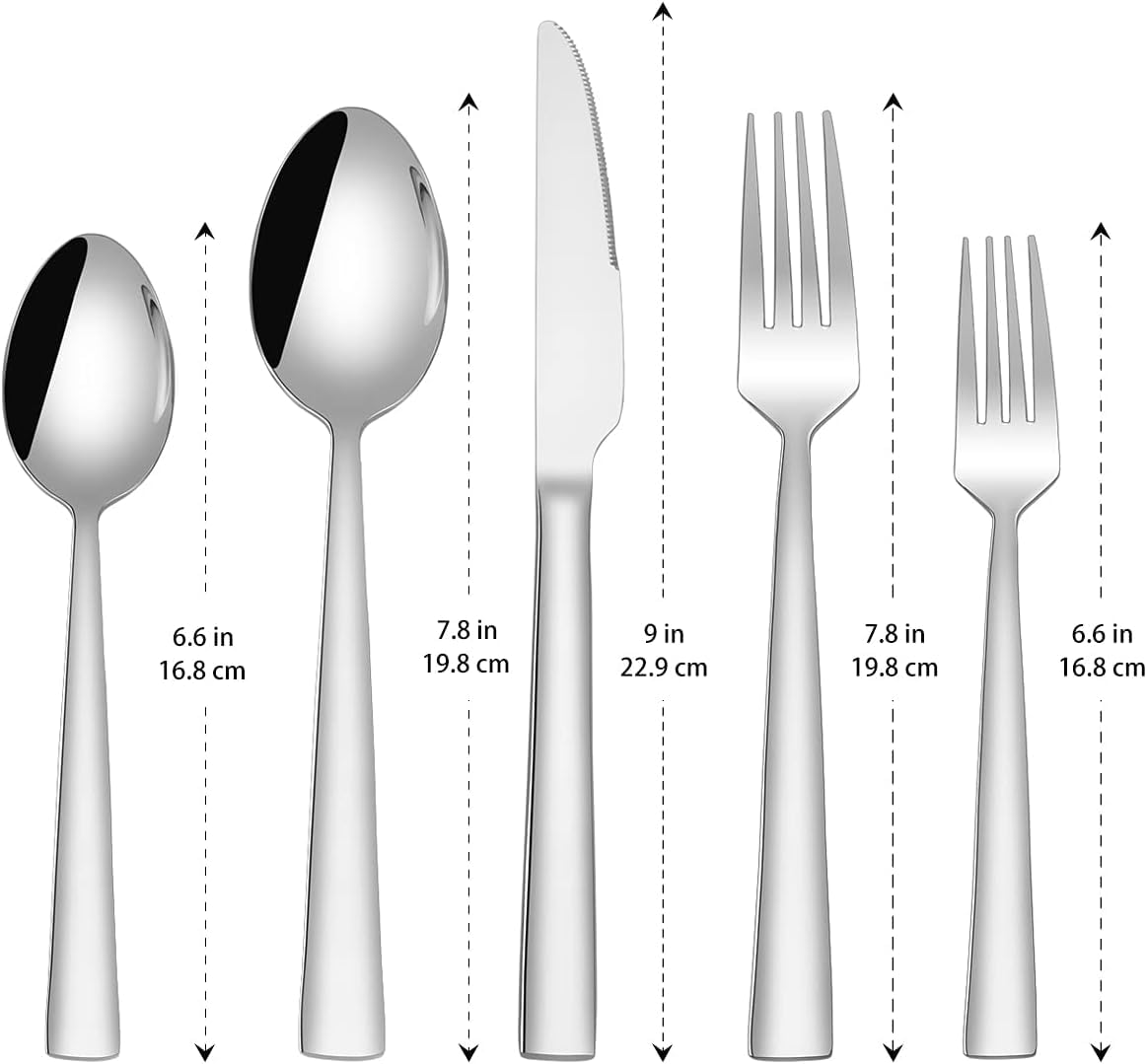 Silverware Set for 8, CXJY 40-Piece Stainless Steel Flatware Cutlery Set, Square Edge Kitchen Utensil Include Knives/Forks/Spoons, Tableware for Home/Hotel, Mirror Polished Dishwasher Safe
