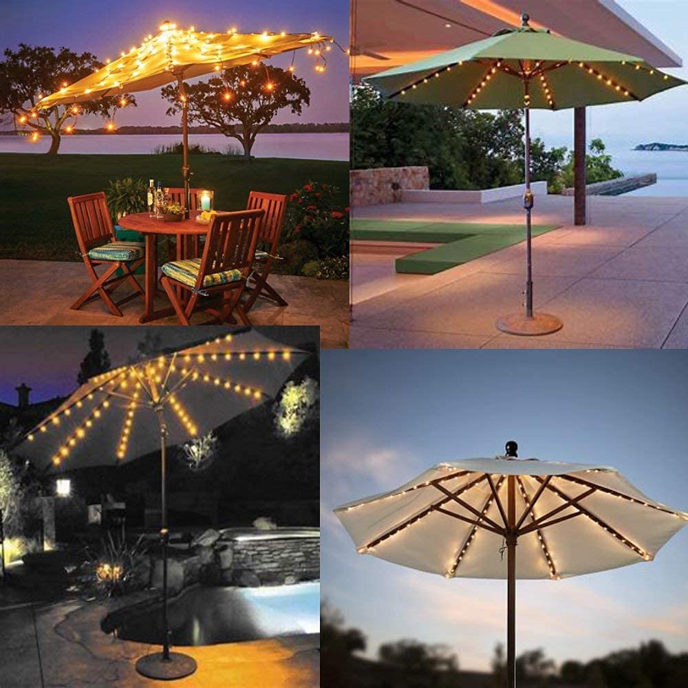 Solar Patio Umbrella Lights Parasol String Lights With Clip Umbrella Pole Light Solar Powered Waterproof for 7-10foot Umbrella Outdoor Lighting Beach Deck Garden Party Decoration