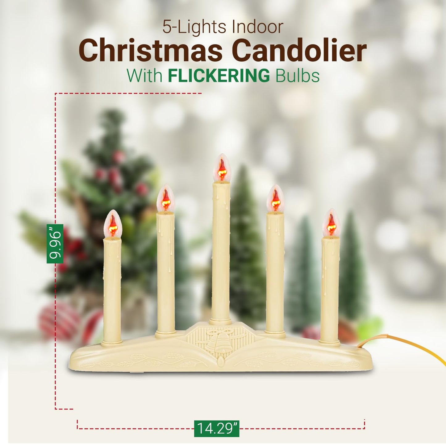Tupkee Christmas Candolier Window Candles – with Flickering Bulbs – 5-Lights Indoor - Flameless Electric Window Candles Candelabra