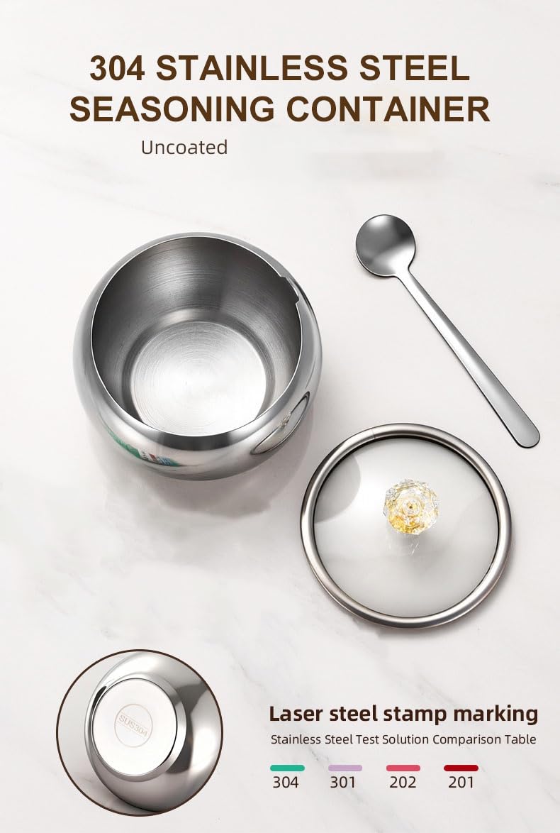 YMMDUVITA Stainless Steel Sugar Bowl with Lid & 2 Spoons, 500ml Container for Kitchen, Ideal for Storing Sugar, Coffee, and Spices