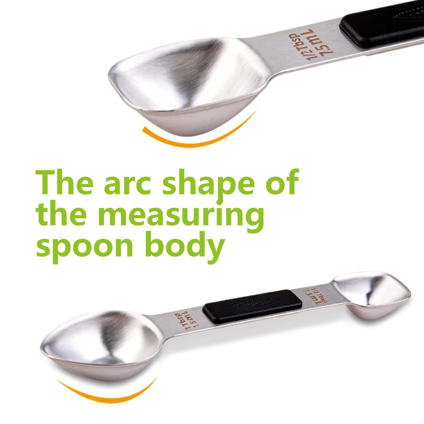Stainless Steel Magnetic Measuring Spoons Set, Heavy Duty Metal Kitchen Gadgets for Baking & Cooking, Fits in Most Kitchen Spice Jars, Set of 4 with Leveler (Black)