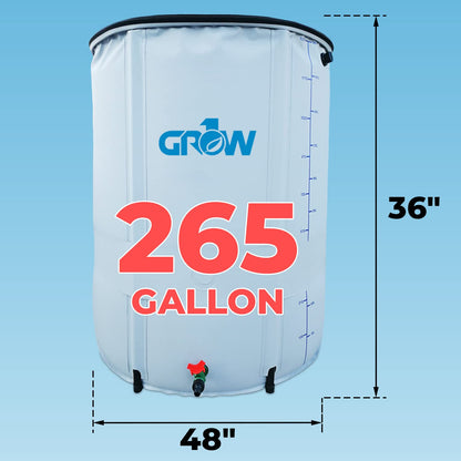 GROW1 Collapsible Reservoir Water Tank 265 Gallon Water Storage Barrel Container Portable for Garden Plants Gardening Greenhouse