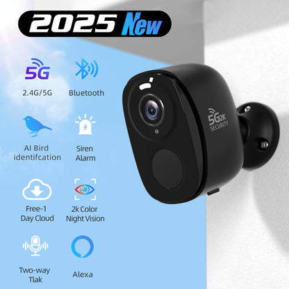 Rraycom 4Pack 5G/2.4G Security Cameras Wireless Outdoor,2K Battery Powered AI Motion Detection Siren Alarm WiFi Home Indoor Camera, Color Night Vision, 2-Way Talk, Waterproof, Works w/Alexa, Cloud/SD