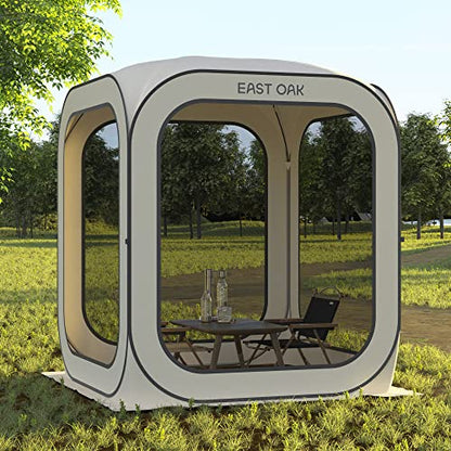 EAST OAK Screen House Tent Pop-Up, Portable Screen Room Canopy Instant Screen Tent 6 x 6 FT with Carry Bag for Patio, Backyard, Deck & Outdoor Activities, Beige