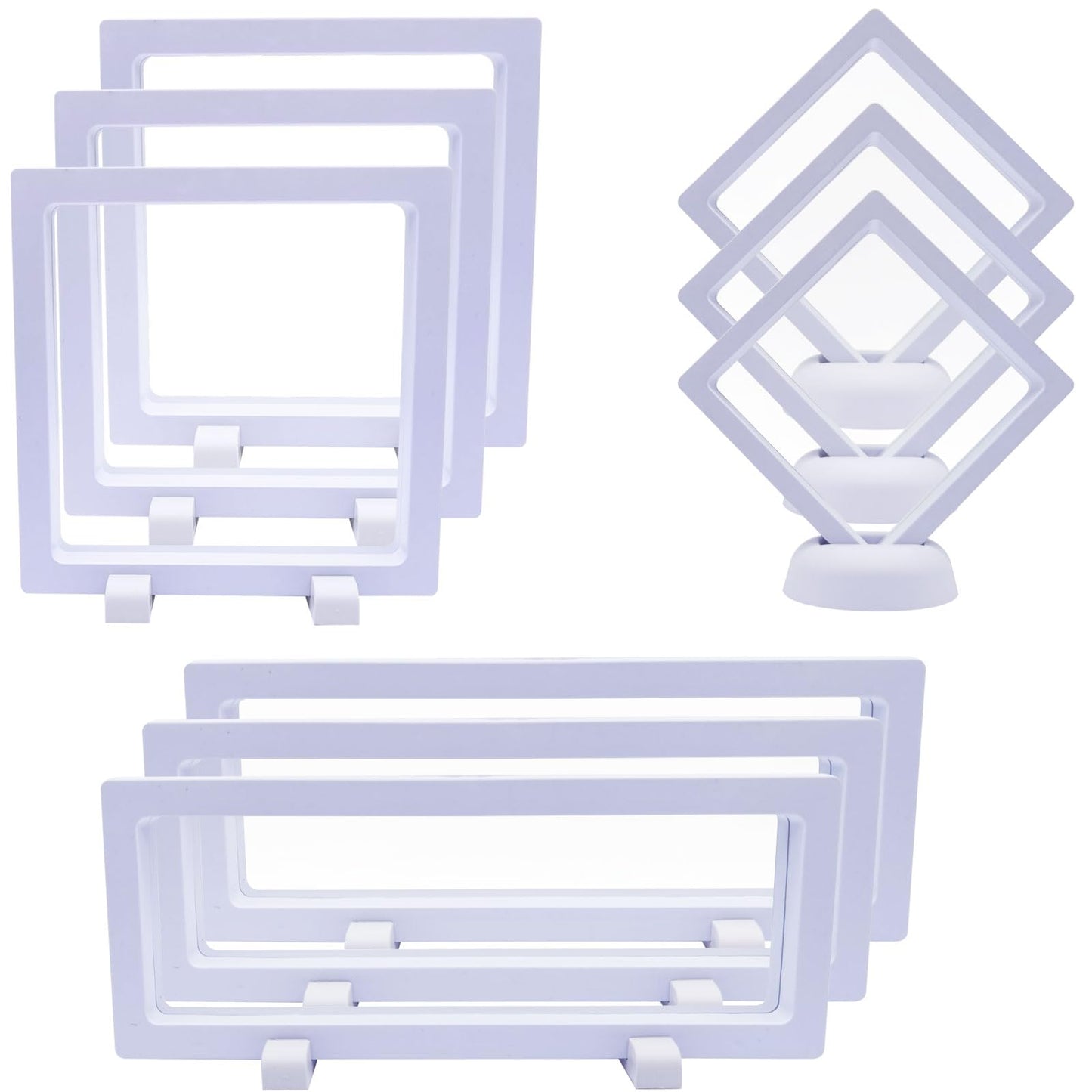 9PCS 3D Floating Display Case, Challenge Coin Display Stand Holder Frames Transparent PE Jewelry Storage Box Large Suspension Frames for Medal, Medallion, Stamps (White)
