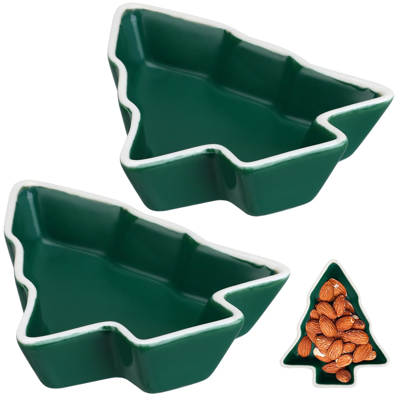 Angoily 2Pcs Christmas Tree Ceramic Dish, Christmas Tree Sauce Dish Xmas Snack Appetizer Tray Ceramic Appetizer Tray Candy Serving Platters Snack Dry Fruit Sauce Dishes Wedding Holiday Party, Green