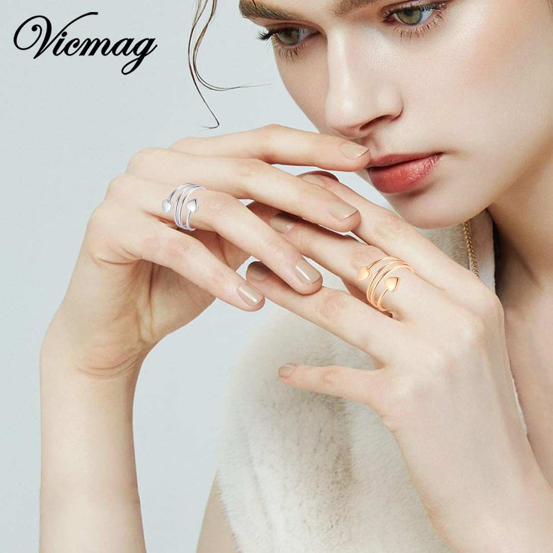 Vicmag Copper Magnetic Ring for Women, Magnetic Rings Ladies Fingers Thumb 100% Solid Pure Copper Jewelry Gift Adjustable(4PCS Flower & Love)
