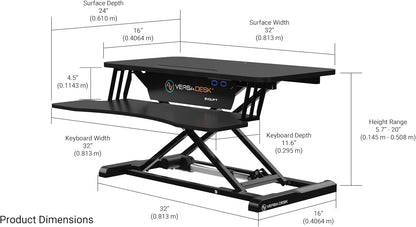 VERSADESK EvoLift 32" Electric Standing Desk Converter, Sit to Stand Motorized Desk Riser, 1-Button Easy Lift, Dual Monitor Workstation, Wide Keyboard Tray, Built-in Device Stand, Black