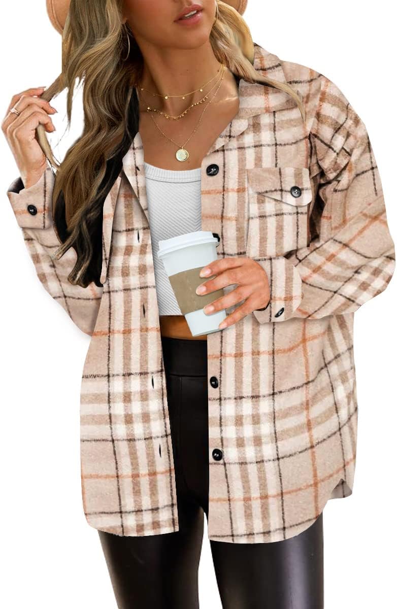 AUTOMET Womens Fall Outfits Fashion Clothes Shackets Flannel Plaid Button Down Long Sleeve Shirts Jackets