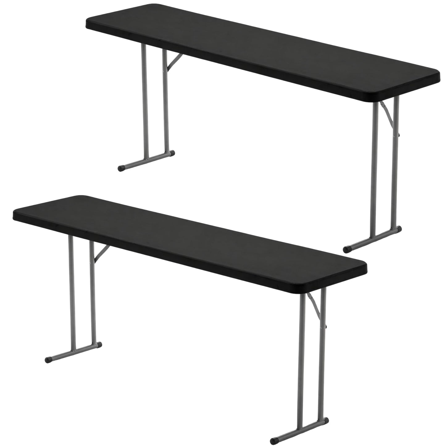 BTEXPERT 6-Foot - 72" Long Black Granite Plastic Folding Seminar Training Table Portable 18" Wide Narrow, 29" High, Events Indoor Outdoor Lightweight Set of 2