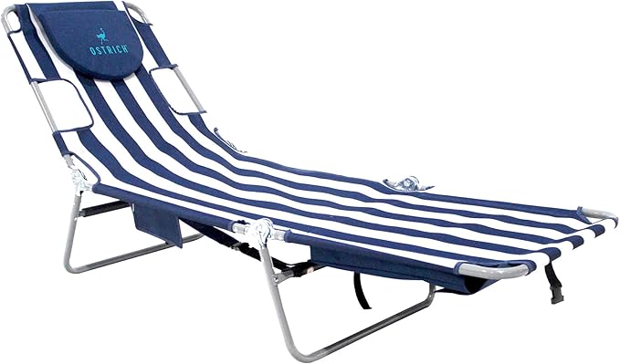 Ostrich Chaise Lounge Blue and White Striped