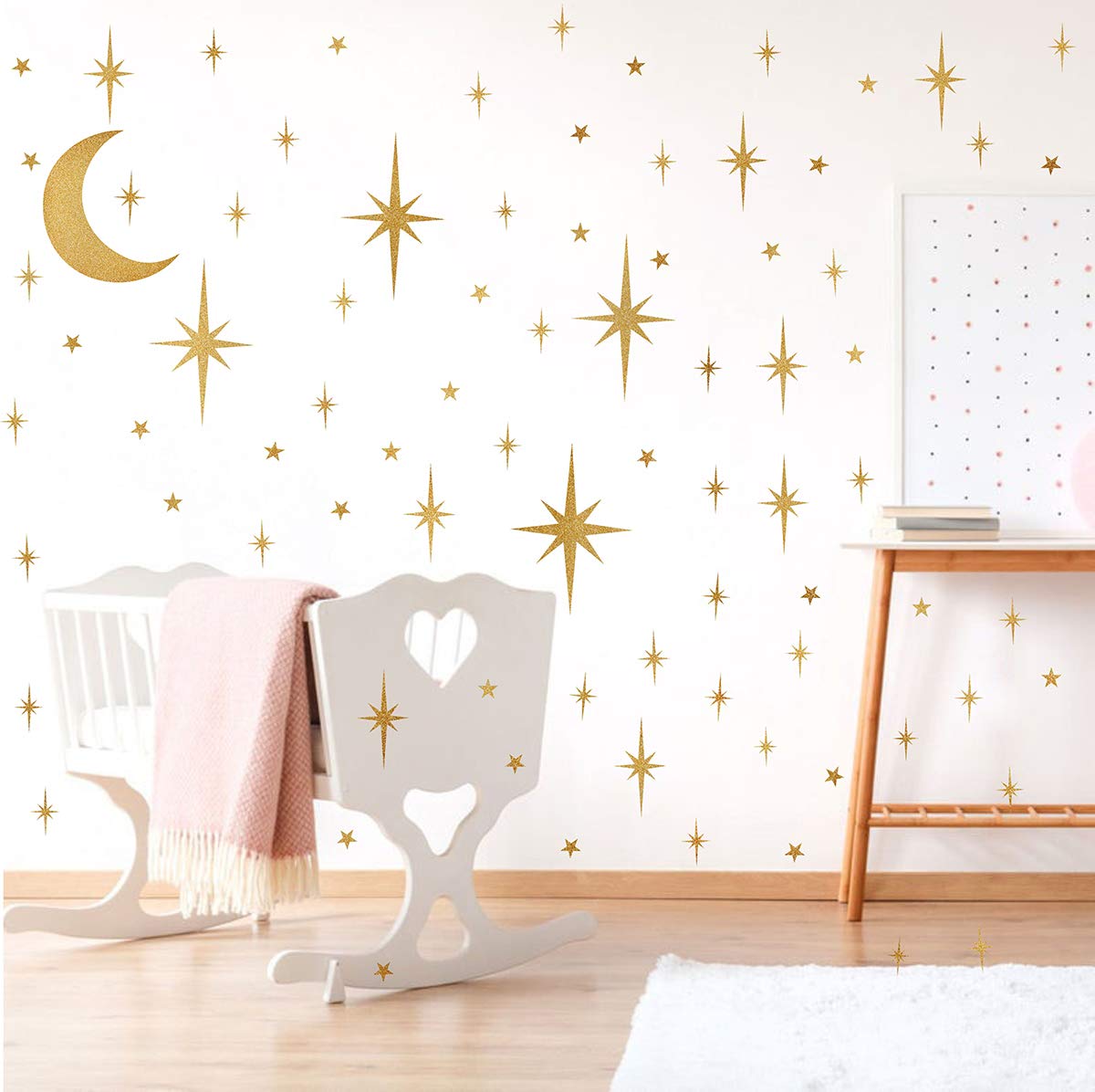 Retro Starburst Wall Decals Stars Wall Stickers Atomic Star Vinyl Decal Golden Star Moon Decals Celestial Decor Bedroom Nursery Walls Sticker Peel and Stick Sparkle Moon Art Mural Decal