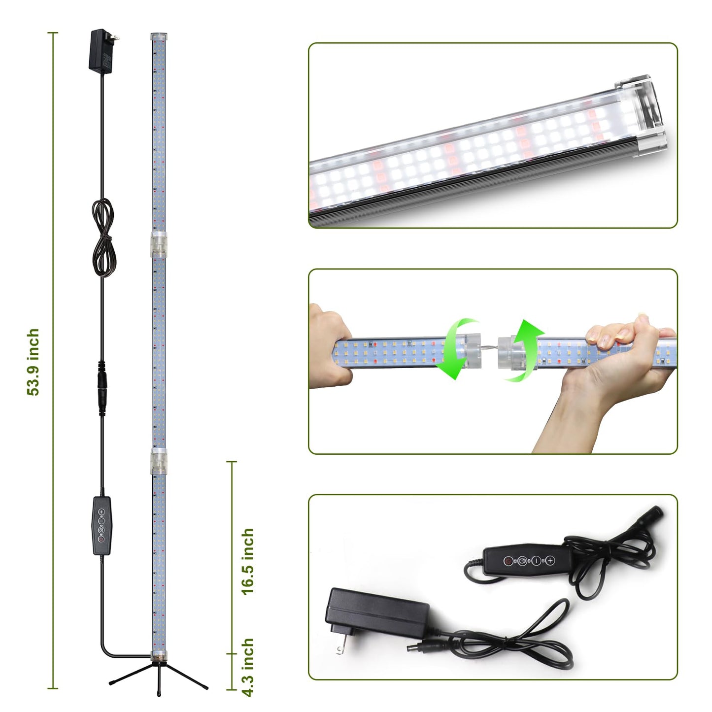 WeeLeeGoo Super-Bright 48" T10 Plant Lamp, 6000k Full Spectrum Standing Grow Light, 3 Modes & 5 Dimming Levels, Timer 4/8/12H,12V/3A High Power Output for Large & Tall Indoor Plants